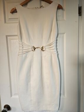 Cache White Midi Dress with Gold Hardware NWT